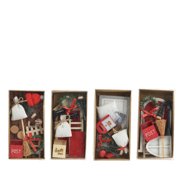 Decoris kerstdorp accessoires set hout 15x6x24cm 4 assorti
