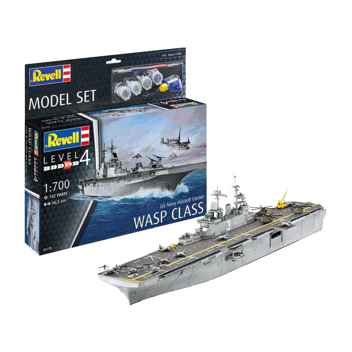 Afbeelding laden in galerijviewer, Revell modelbouwpakket - us navy assault carrier wasp class 1:700 - 142dlg.

