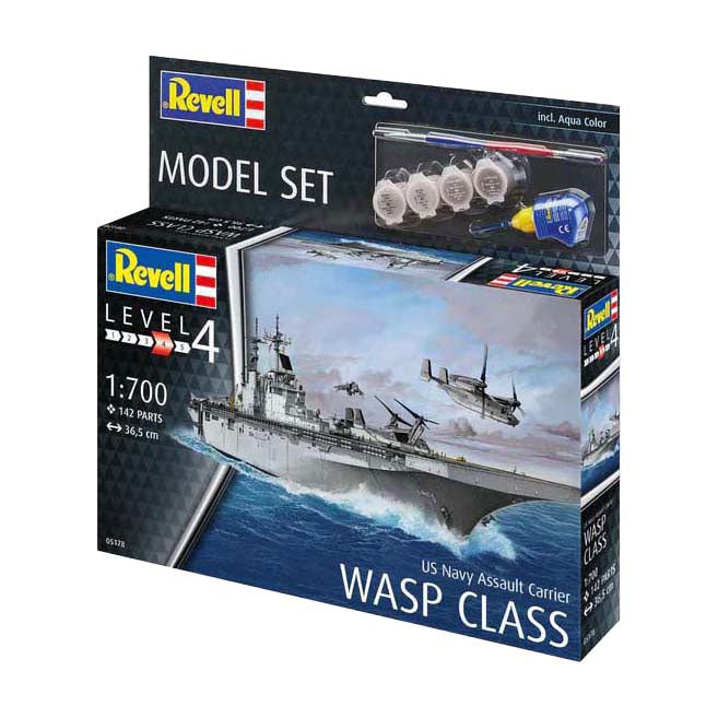 Afbeelding laden in galerijviewer, Revell modelbouwpakket - us navy assault carrier wasp class 1:700 - 142dlg.
