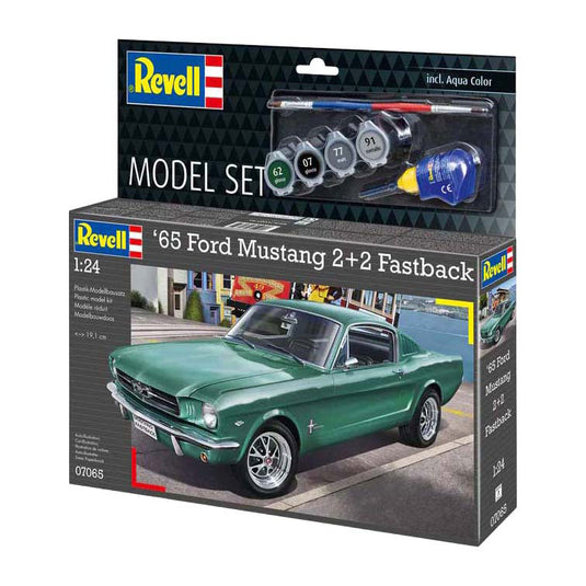Revell modelbouwpakket - 1965 ford mustang 2+2 fastback 1:24 - 82dlg. - incl. basiskleuren verf