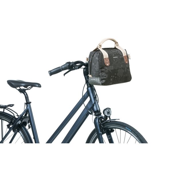 Afbeelding laden in galerijviewer, Basil Bohème City Bag - elegante groene hand-, schouder- en stuurtas voor dames, geschikt voor elektrische fietsen en stadsfietsen - zwart
