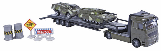 2-play military transporter met 2 tanks die-cast kunststof 24cm