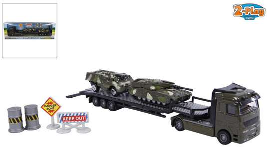 2-play military transporter met 2 tanks die-cast kunststof 24cm