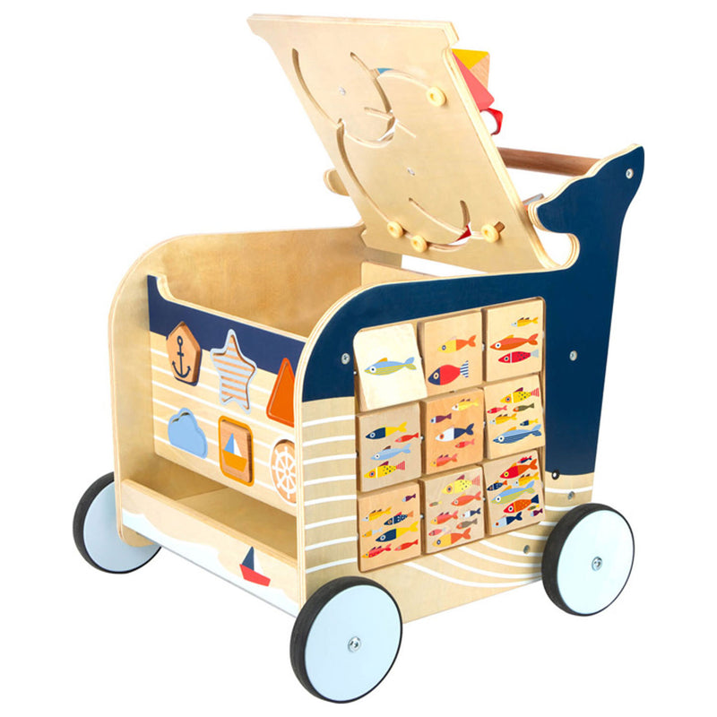 Afbeelding laden in galerijviewer, Small foot - houten activiteiten loopwagen walvis

