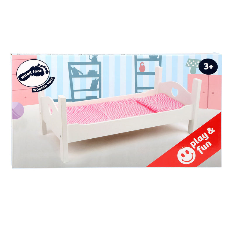 Afbeelding laden in galerijviewer, Small foot - houten poppenbed wit met beddengoed, 4dlg.
