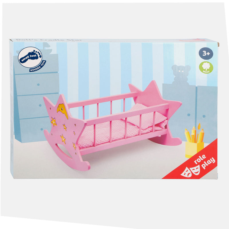 Afbeelding laden in galerijviewer, Small foot - houten poppenbed ster roze

