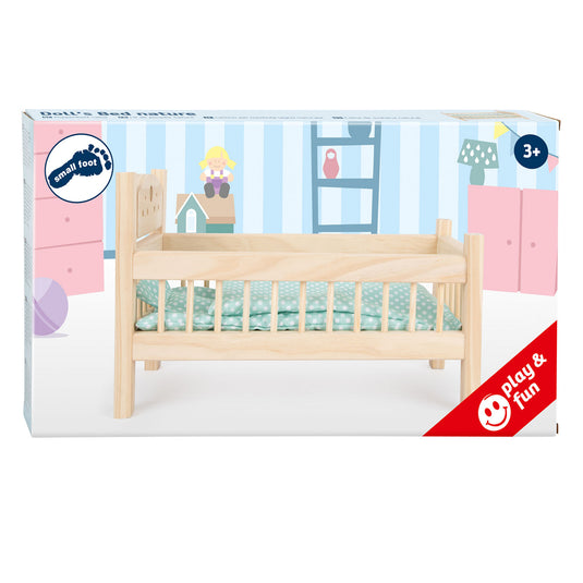 Small foot - houten poppenbed natuurlijk met beddengoed, 4ld