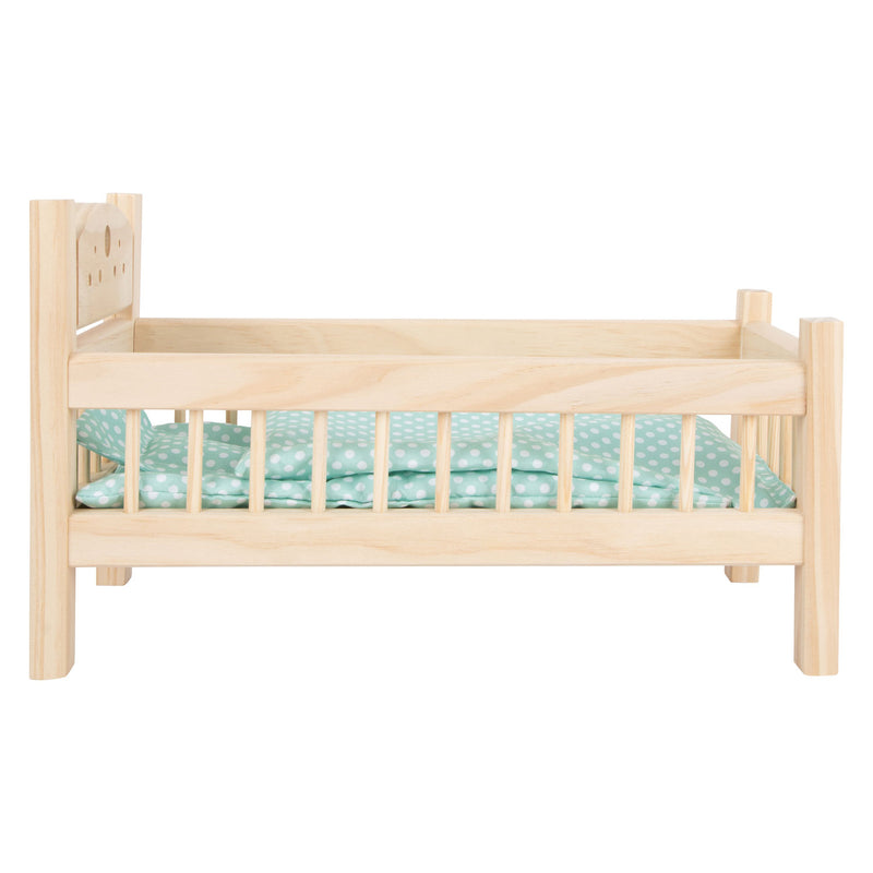 Afbeelding laden in galerijviewer, Small foot - houten poppenbed natuurlijk met beddengoed, 4ld
