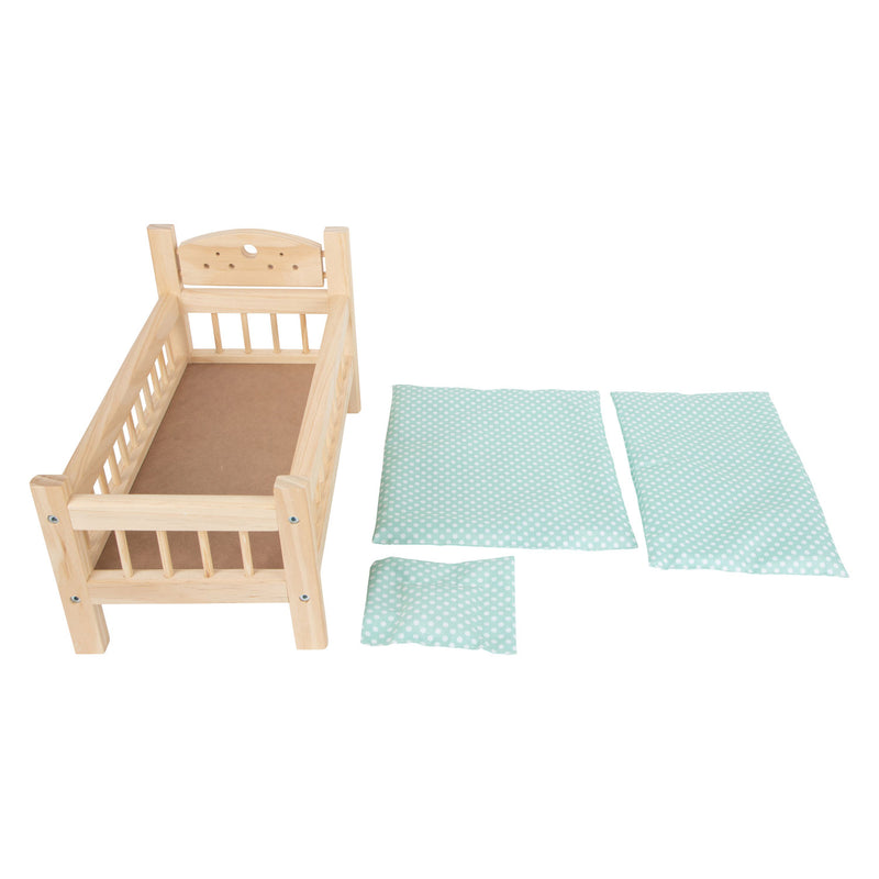 Afbeelding laden in galerijviewer, Small foot - houten poppenbed natuurlijk met beddengoed, 4ld

