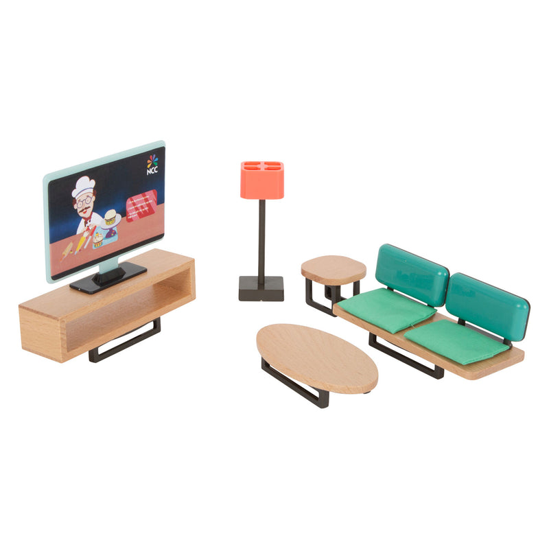 Afbeelding laden in galerijviewer, Small foot - houten poppenhuis meubeltjes modern complete set, 31dlg.

