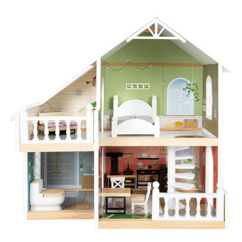 Afbeelding laden in galerijviewer, Small foot - houten urban villa poppenhuis met meubeltjes, 9dlg.
