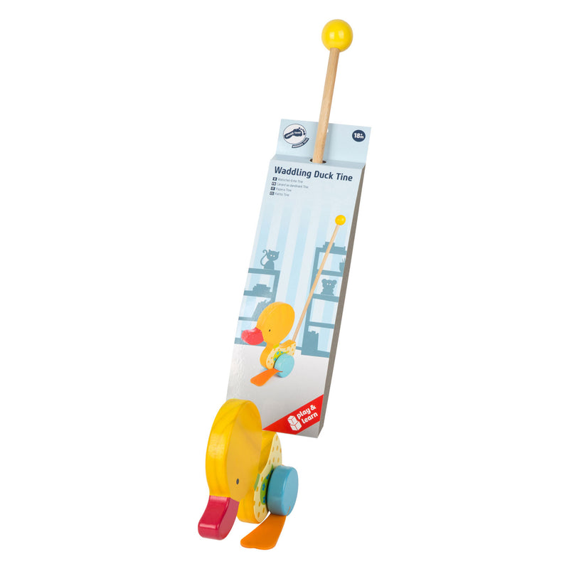 Afbeelding laden in galerijviewer, Small foot - houten duwfiguur eend tina met stok
