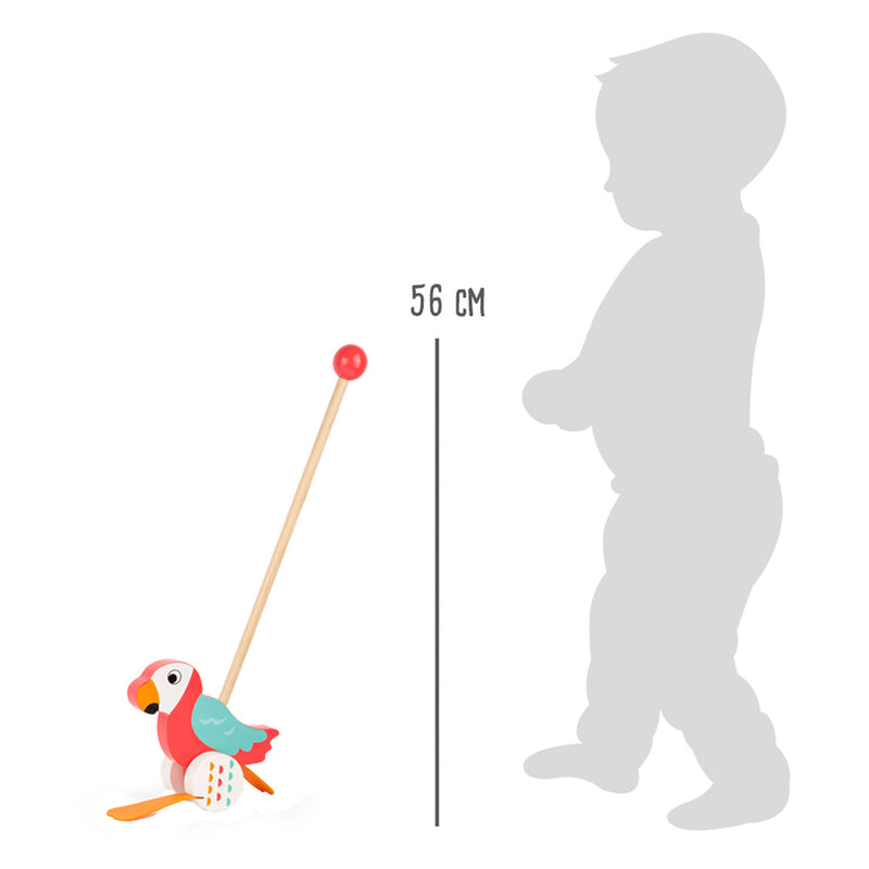 Afbeelding laden in galerijviewer, Small foot - houten duwfiguur papegaai lori met stok
