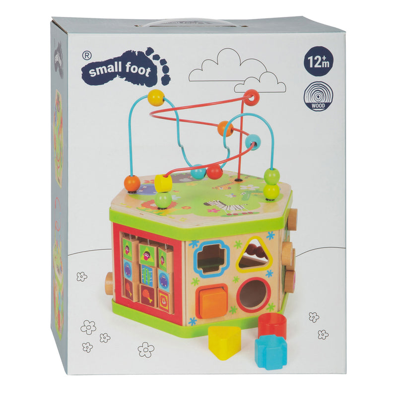Afbeelding laden in galerijviewer, Small foot - houten activitetenkubus met motoriekspiraal safari
