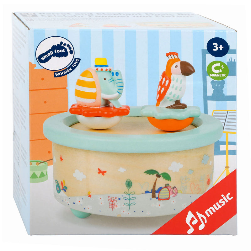 Afbeelding laden in galerijviewer, Small foot - houten muziekdoos papegaai en olifant
