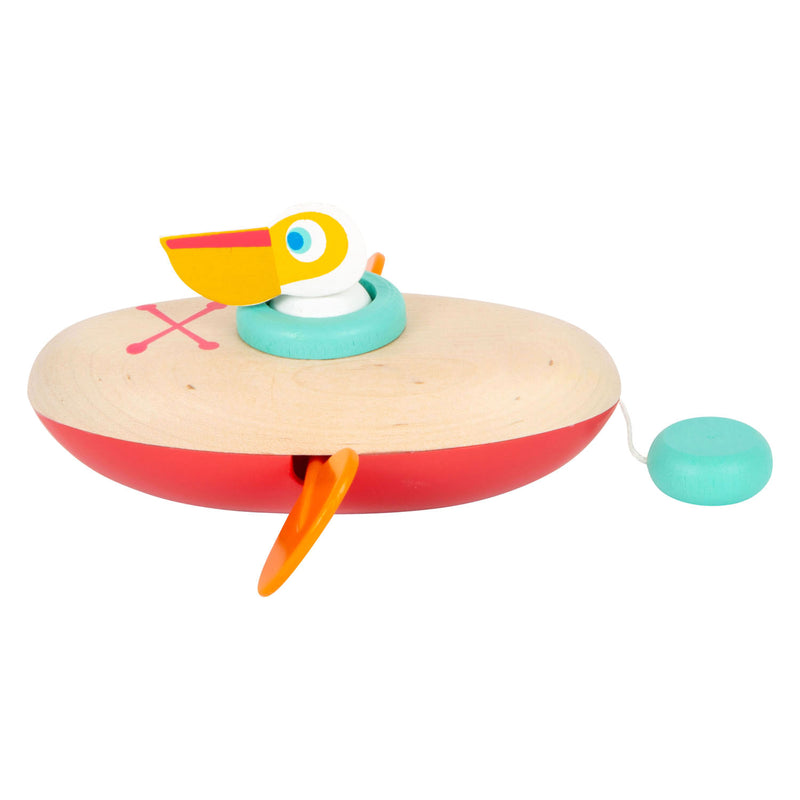 Afbeelding laden in galerijviewer, Small foot - badspeelgoed houten kano pelikaan opwindbaar
