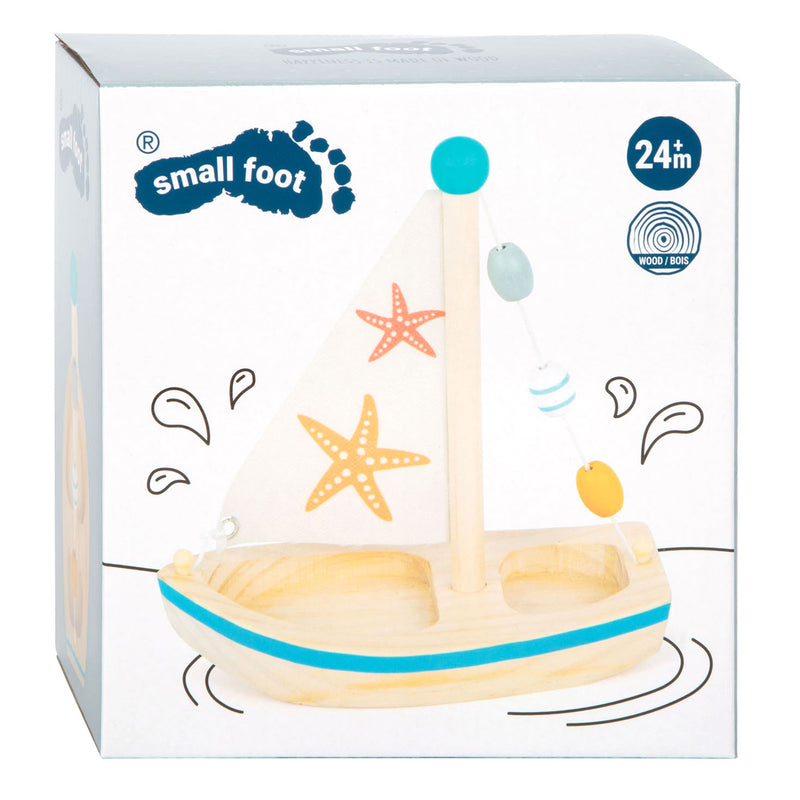 Afbeelding laden in galerijviewer, Small foot - badspeelgoed houten zeilboot zeester
