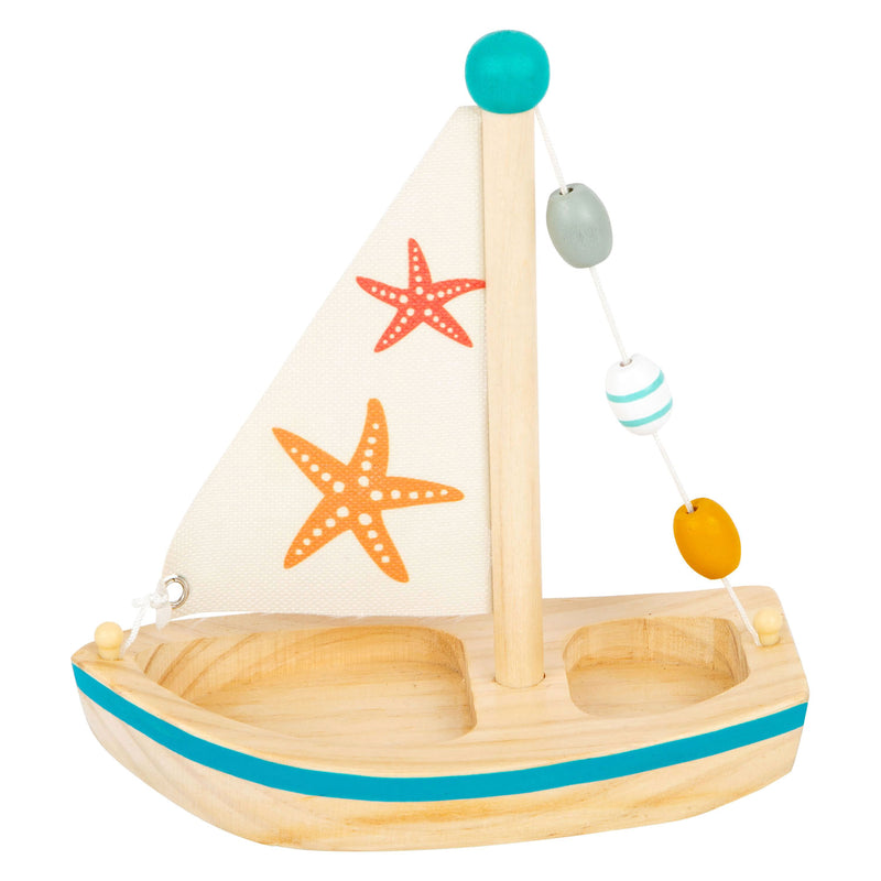 Afbeelding laden in galerijviewer, Small foot - badspeelgoed houten zeilboot zeester

