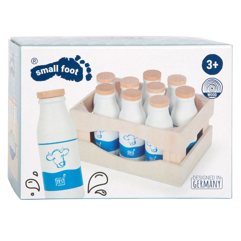 Afbeelding laden in galerijviewer, Small foot - houten krat met melkflessen, 12dlg.
