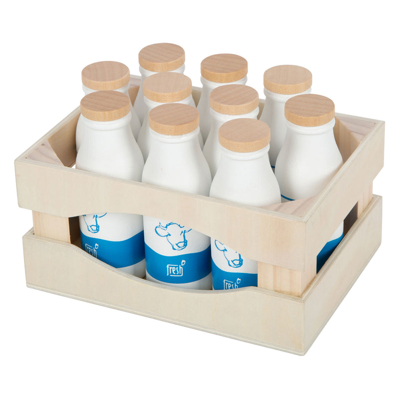 Afbeelding laden in galerijviewer, Small foot - houten krat met melkflessen, 12dlg.
