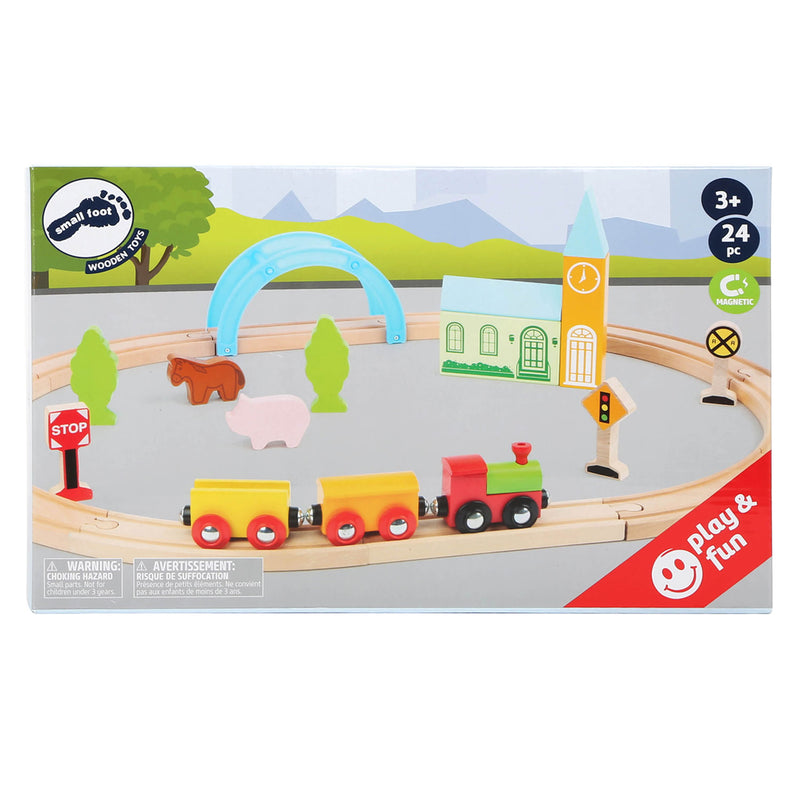 Afbeelding laden in galerijviewer, Small Foot Houten Treinset Stad en Platteland, 24dlg.
