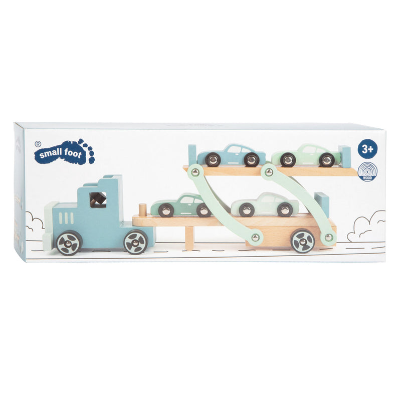 Afbeelding laden in galerijviewer, Small foot - houten vrachtwagen transporter chicago met auto's, 9dlg.
