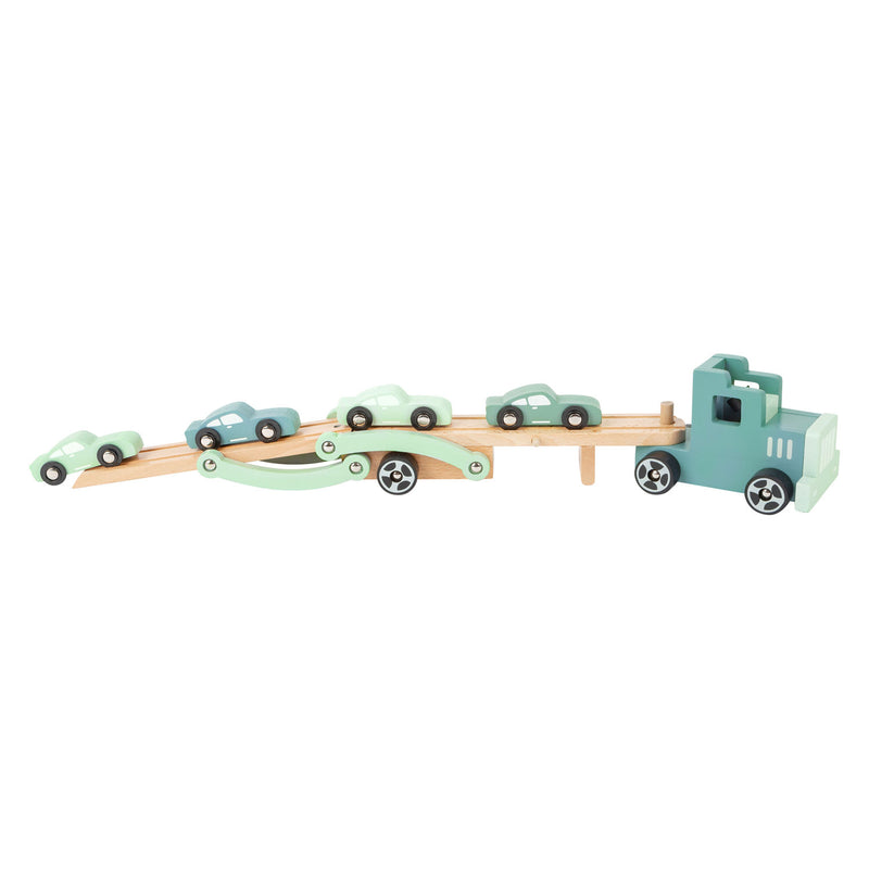 Afbeelding laden in galerijviewer, Small foot - houten vrachtwagen transporter chicago met auto's, 9dlg.
