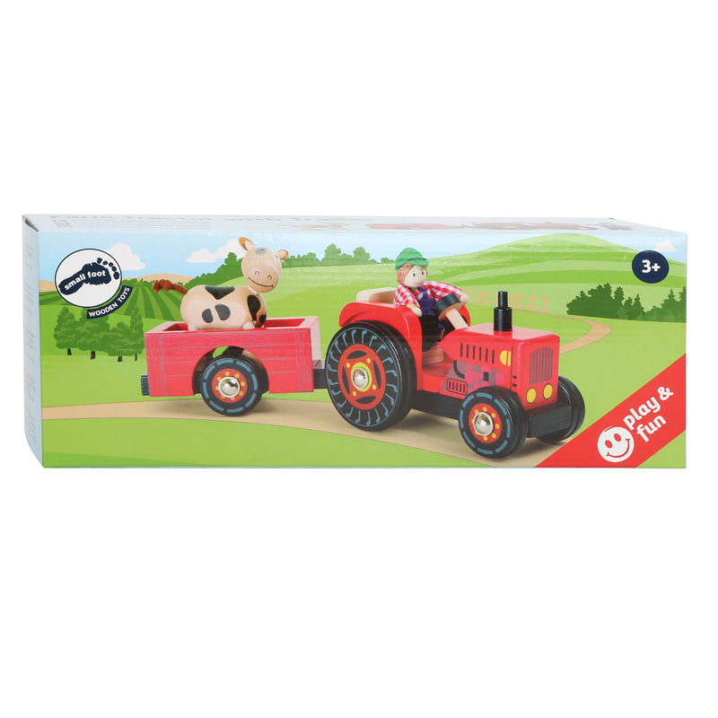 Afbeelding laden in galerijviewer, Small Foot Houten Tractor met Aanhangwagen Rood en Speelfiguren, 4dlg.
