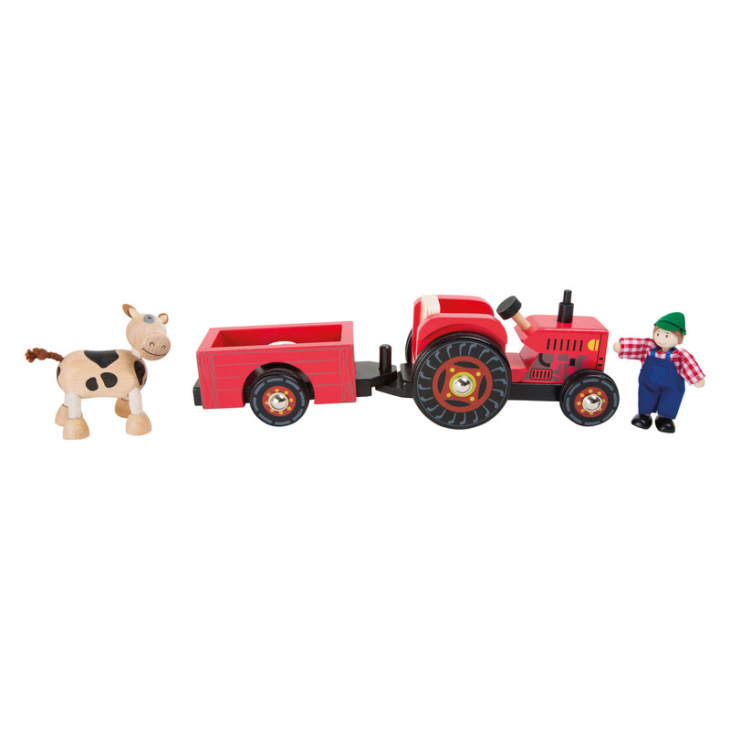 Afbeelding laden in galerijviewer, Small Foot Houten Tractor met Aanhangwagen Rood en Speelfiguren, 4dlg.
