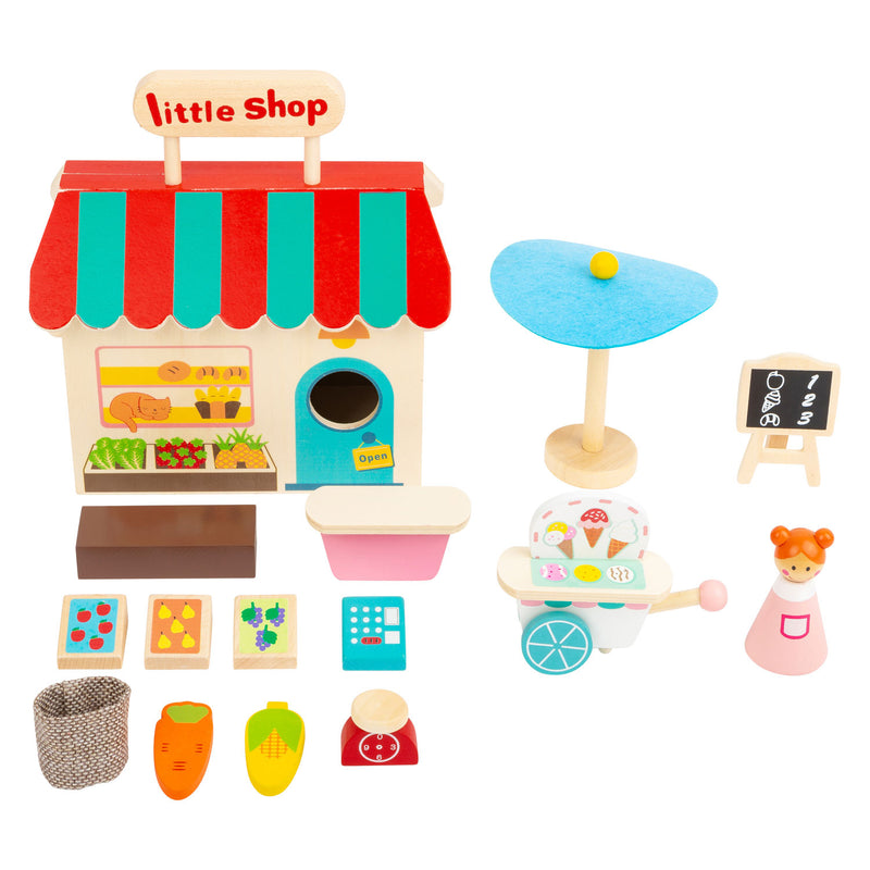 Afbeelding laden in galerijviewer, Small foot - houten meeneem speelwinkel poppenhuis, 15dlg.
