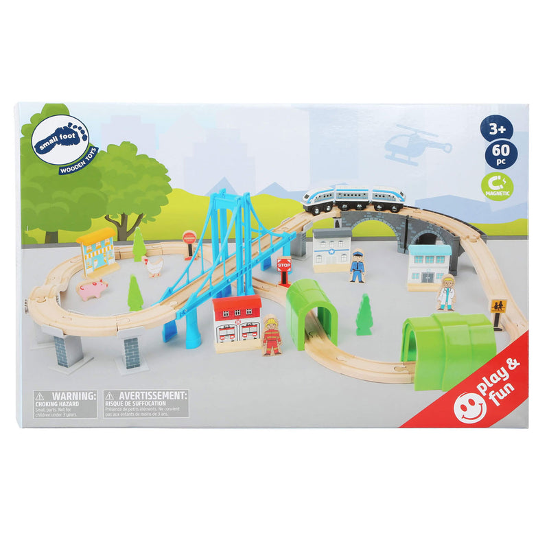 Afbeelding laden in galerijviewer, Small foot - houten treinset met brug, 60dlg.
