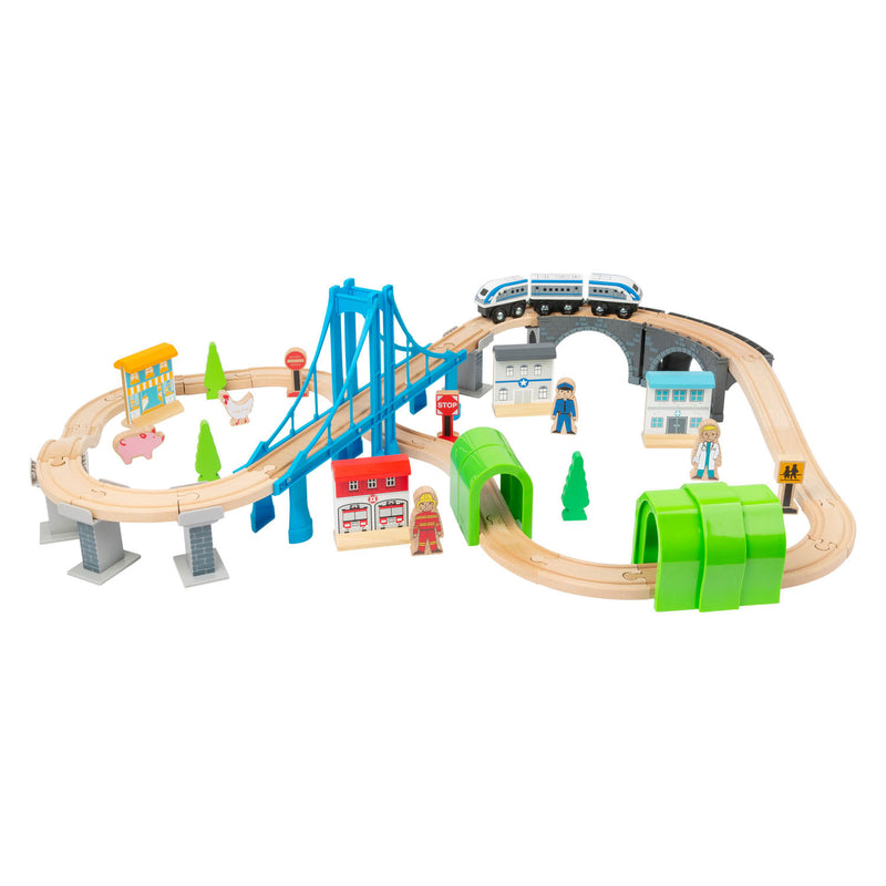 Afbeelding laden in galerijviewer, Small foot - houten treinset met brug, 60dlg.
