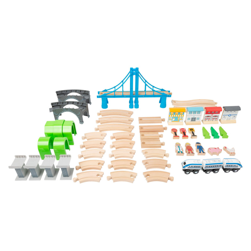 Afbeelding laden in galerijviewer, Small foot - houten treinset met brug, 60dlg.
