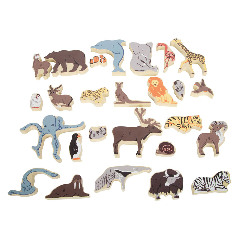 Afbeelding laden in galerijviewer, Small foot - houten letter en vormenpuzzel dieren, 26st.

