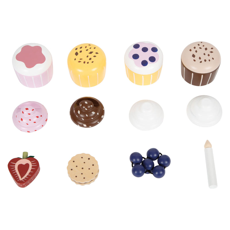 Afbeelding laden in galerijviewer, Small foot - houten speeleten etagere met cupcakes, 13dlg.
