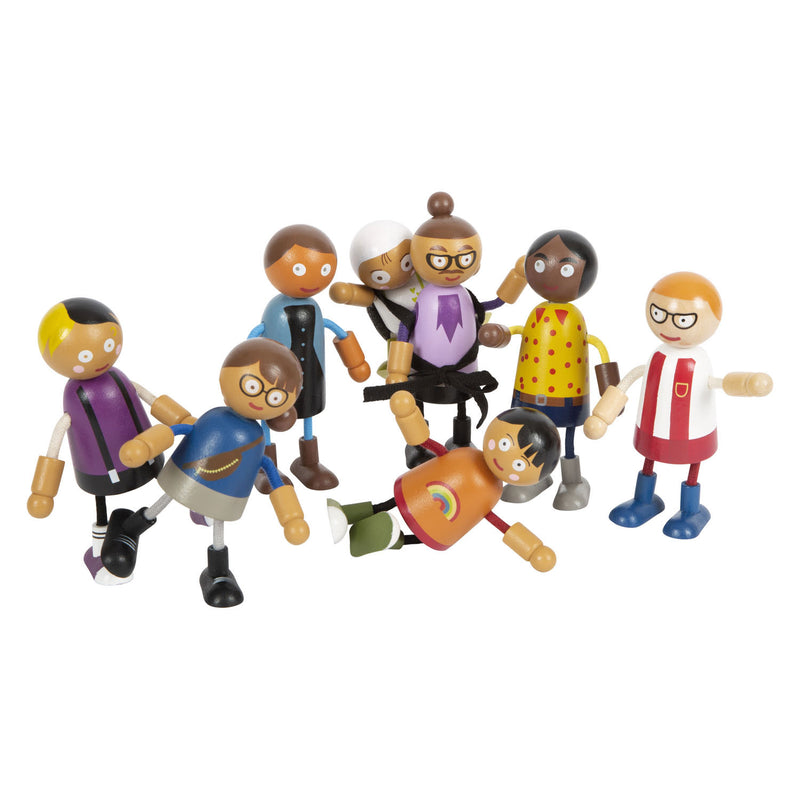 Afbeelding laden in galerijviewer, Small foot - houten buigzame poppenfamilie met baby, 8st.
