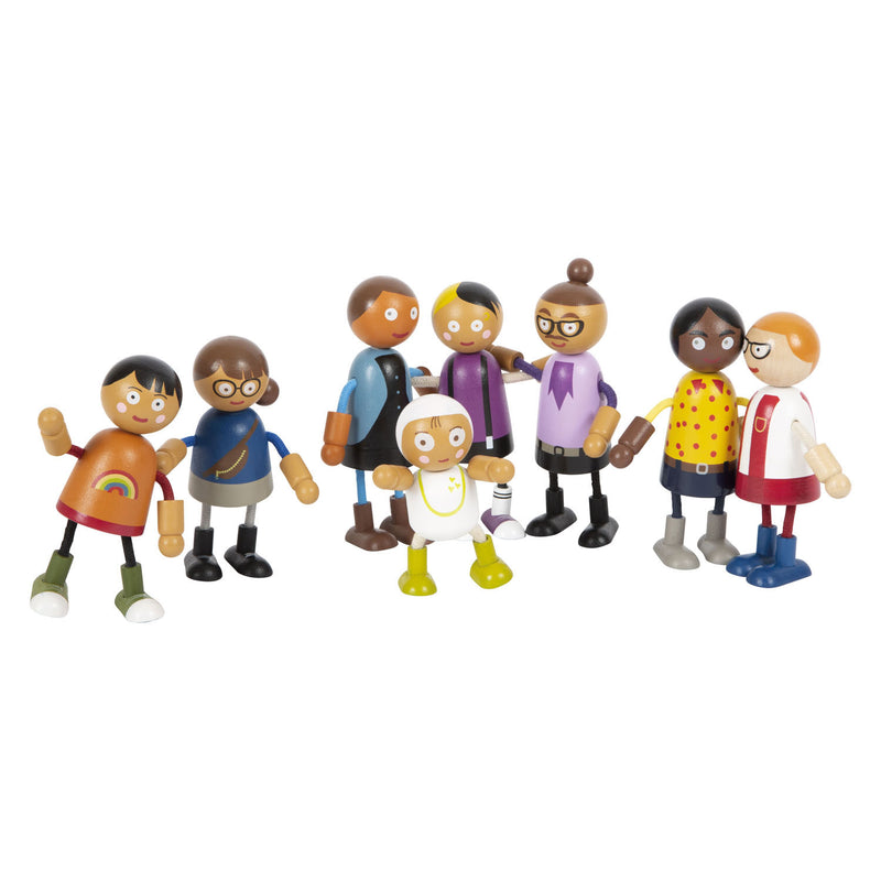 Afbeelding laden in galerijviewer, Small foot - houten buigzame poppenfamilie met baby, 8st.

