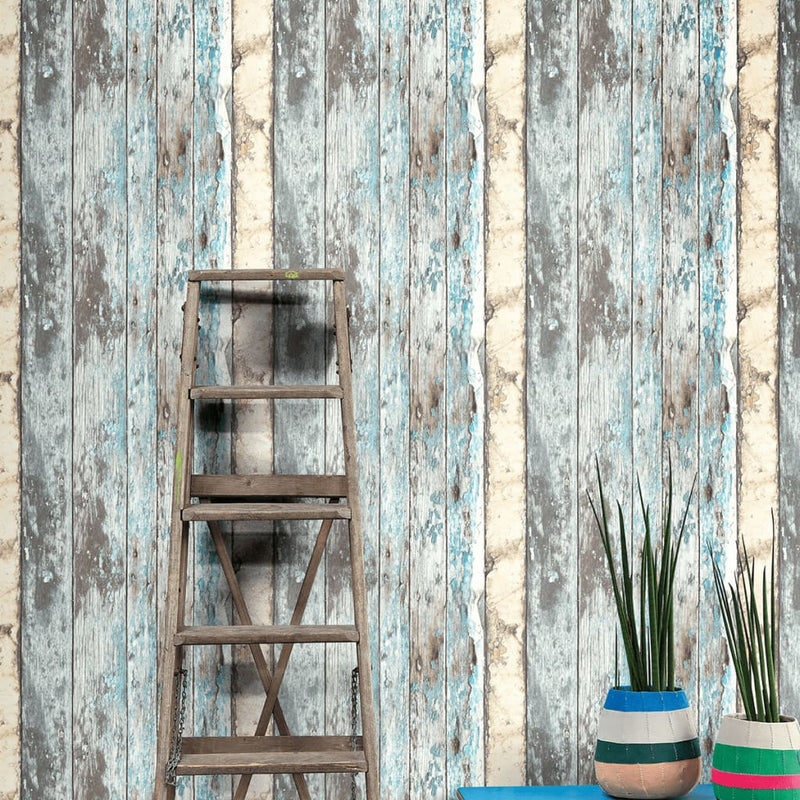 Afbeelding laden in galerijviewer, Dutch wallcoverings behang steigerhout blauw pe10012
