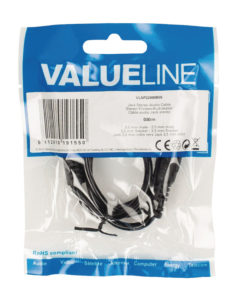 Afbeelding laden in galerijviewer, Valueline vlap22000b05 jack stereo audiokabel 3,5 mm mannelijk - 3,5 mm mannelijk 0,50 m zwart
