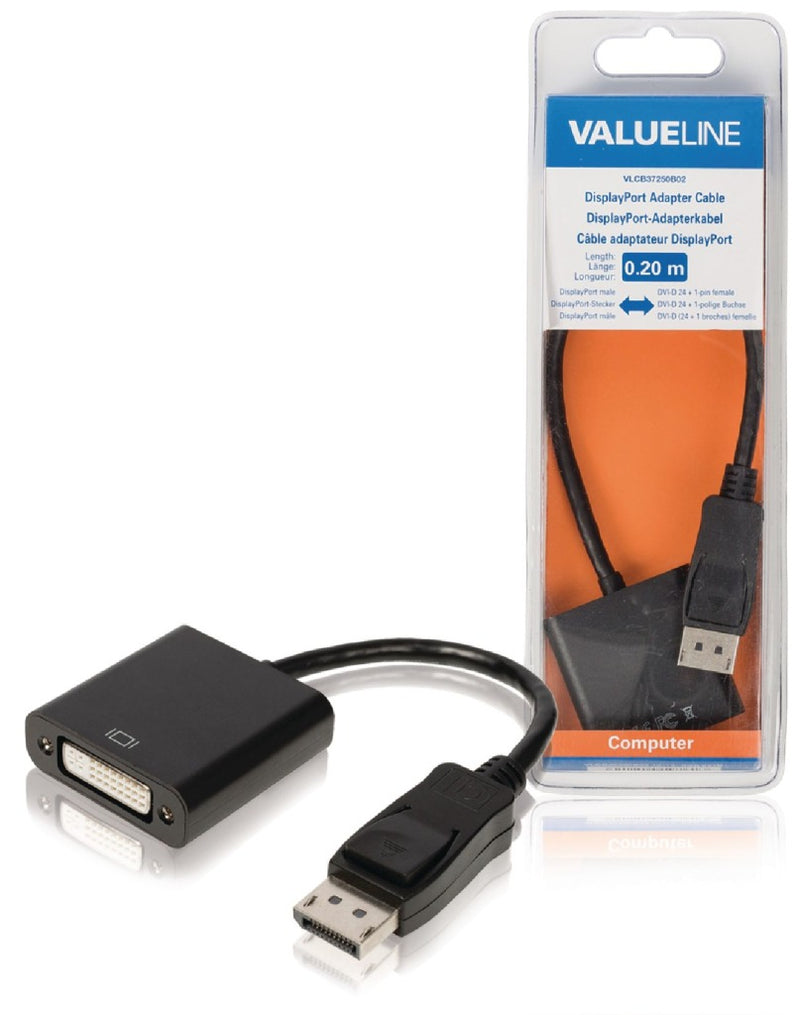 Afbeelding laden in galerijviewer, Valueline vlcb37250b02 displayport-adapterkabel displayport mannelijk - dvi-d 24 + 1-pins vrouwelijk 0,20 m zwart
