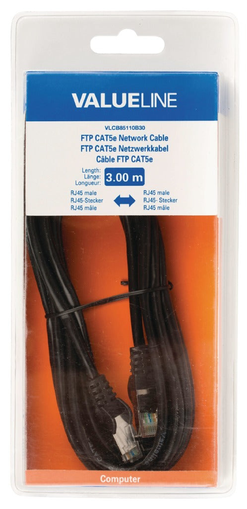 Valueline vlcb85110b30 ftp cat5e netwerkkabel rj45 mannelijk - rj45 mannelijk 3,00 m zwart