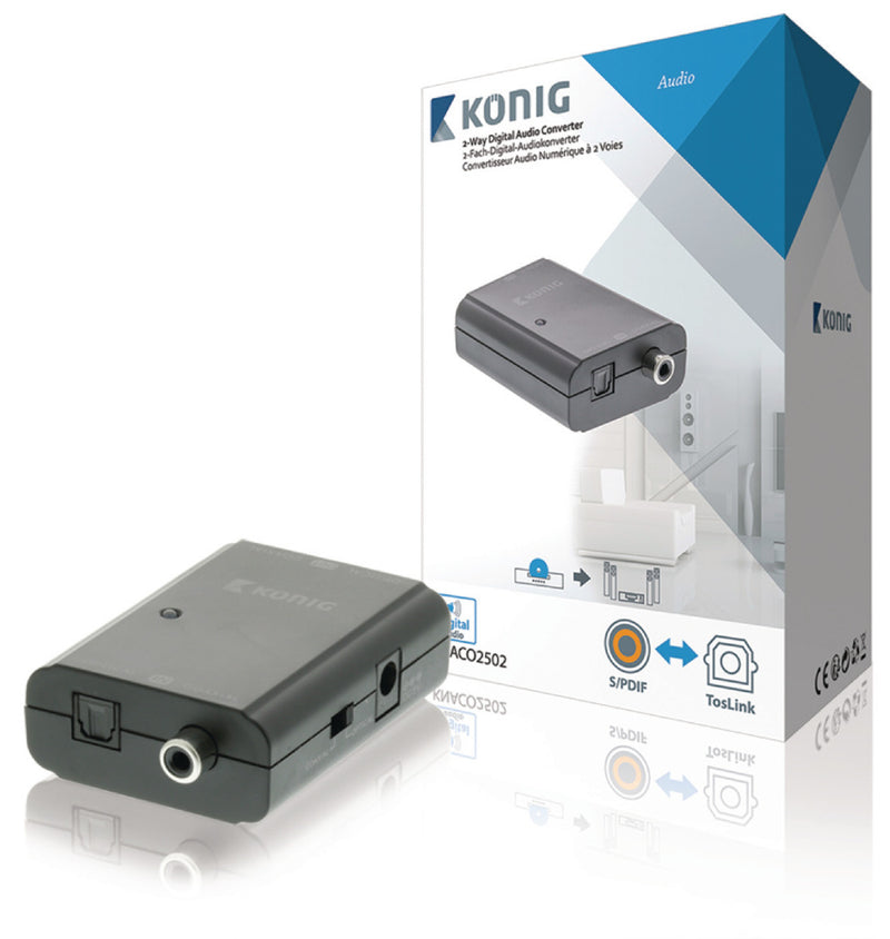 Afbeelding laden in galerijviewer, K ouml;nig König KNACO2502 Digitale Audio Converter 1x Toslink Female + 1x S pdif (rca) Female 1x Toslink Female + 1x S pdif (rca) Female Donkergrijs
