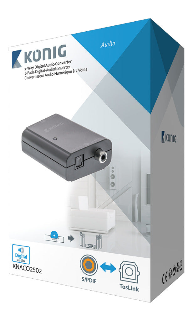 Afbeelding laden in galerijviewer, K ouml;nig König KNACO2502 Digitale Audio Converter 1x Toslink Female + 1x S pdif (rca) Female 1x Toslink Female + 1x S pdif (rca) Female Donkergrijs
