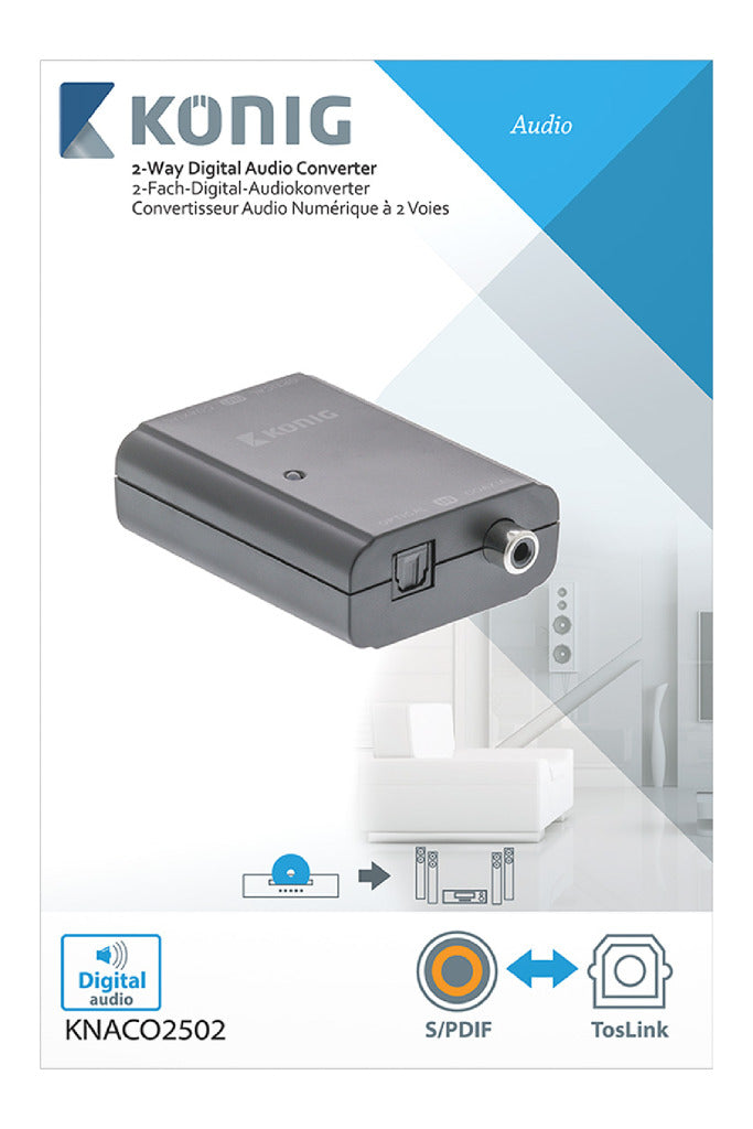 Afbeelding laden in galerijviewer, K ouml;nig König KNACO2502 Digitale Audio Converter 1x Toslink Female + 1x S pdif (rca) Female 1x Toslink Female + 1x S pdif (rca) Female Donkergrijs
