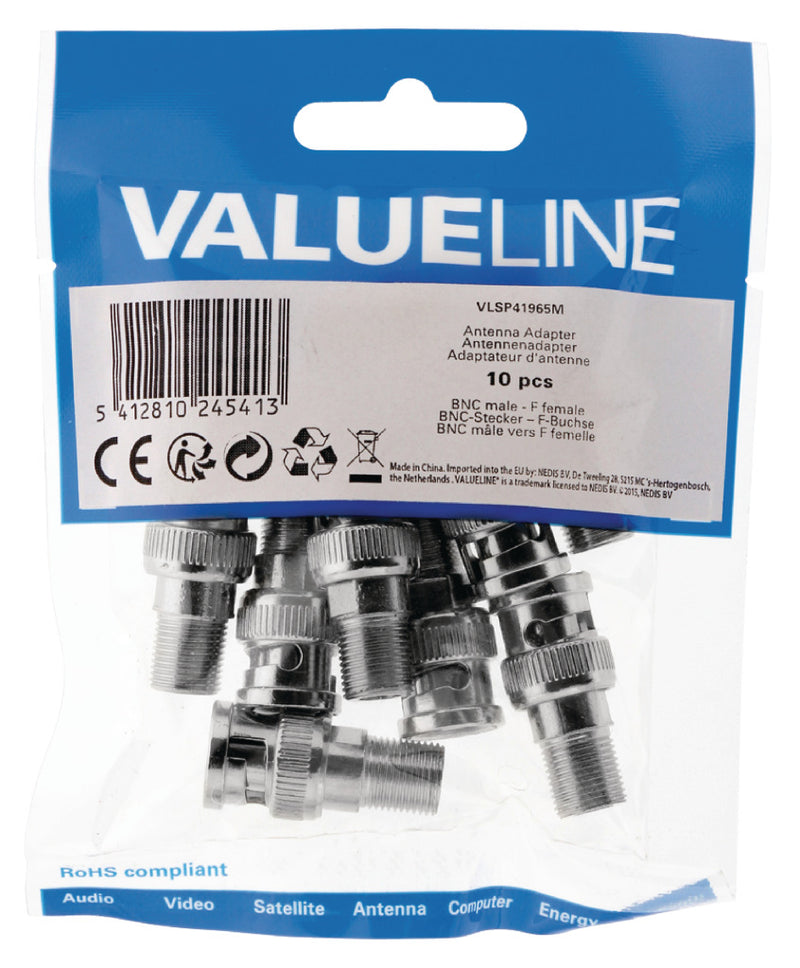 Afbeelding laden in galerijviewer, Valueline vlsp41965m antenne adapter bnc male - f-connector female zilver
