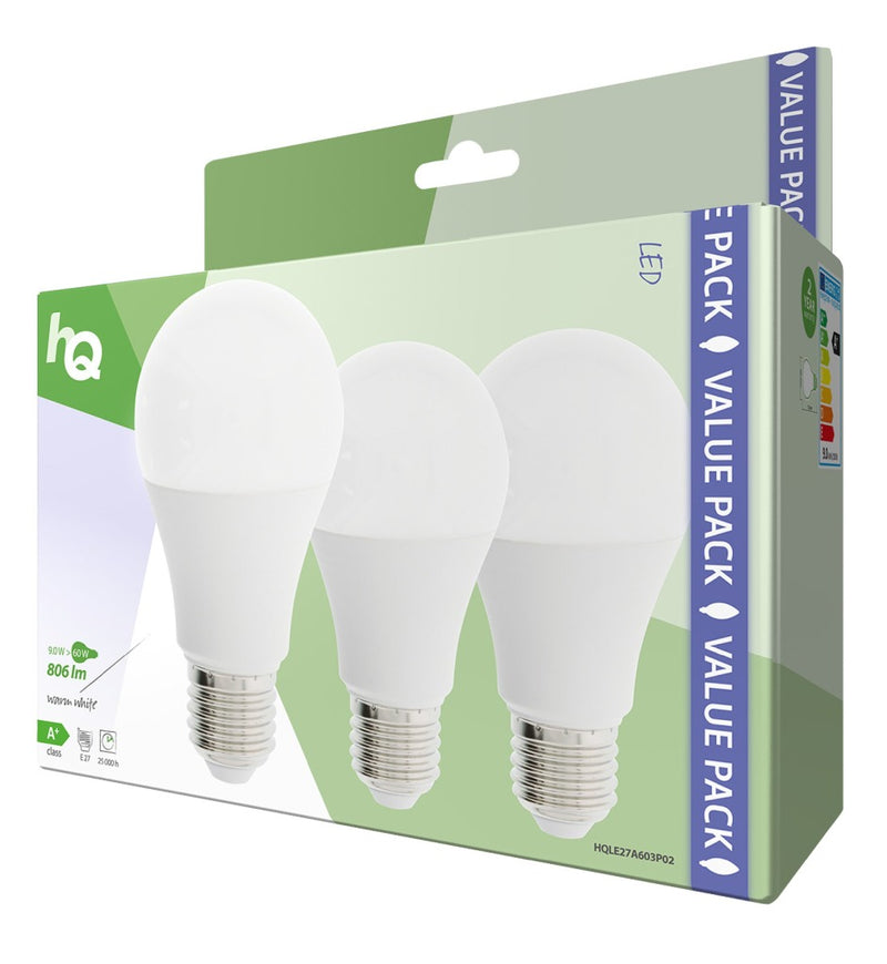 Afbeelding laden in galerijviewer, Hq le27a603p02 led lamp 3 stuks e27 a60 9 w 806 lm 2700 k
