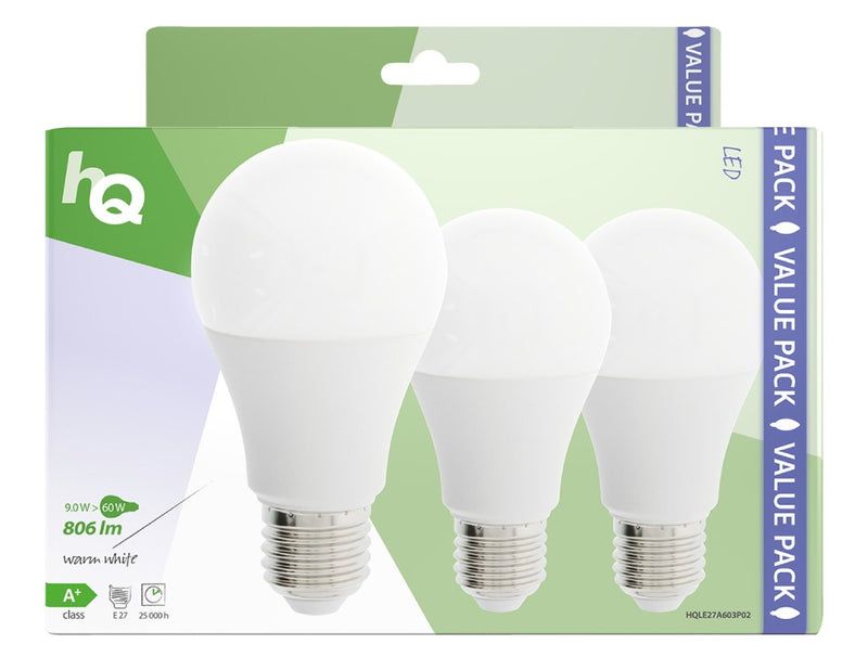 Afbeelding laden in galerijviewer, Hq le27a603p02 led lamp 3 stuks e27 a60 9 w 806 lm 2700 k
