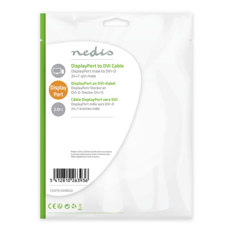 Afbeelding laden in galerijviewer, Nedis ccgp37200bk20 displayport - dvi-kabel displayport male - dvi-d 24+1-pins male 2,0 m zwart
