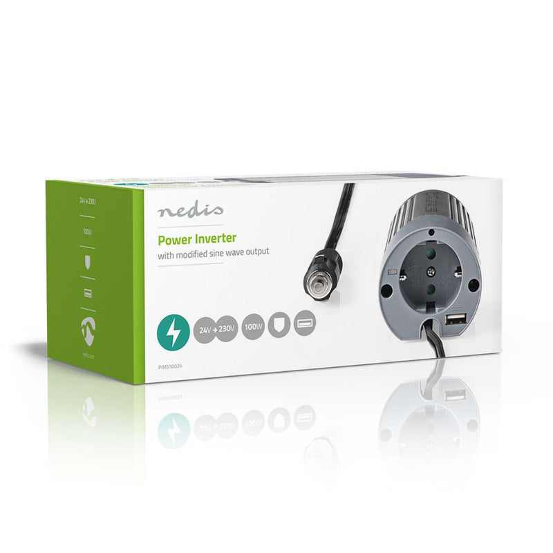 Afbeelding laden in galerijviewer, Nedis PIMS10024 Stroomomvormer Gemodificeerde Sinusgolf 24 V Dc 230 V 100 W 1x Schuko 1x Usb-uitgang
