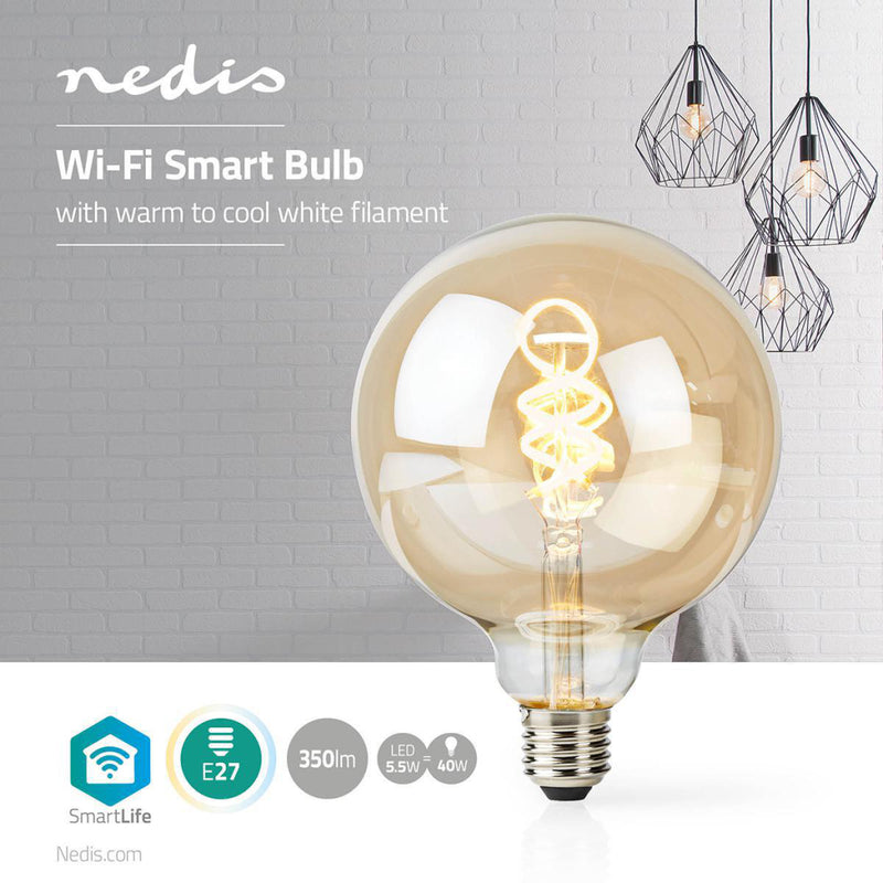 Afbeelding laden in galerijviewer, Nedis wifilt10gdg125 wi-fi warm tot koel wit led filamentlampgedraaid e27 g125 5,5 w 350 lm
